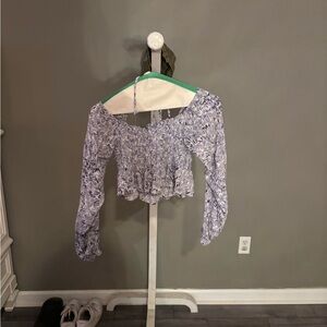 Lizard Thicket Blue and White Off-Shoulder Blouse